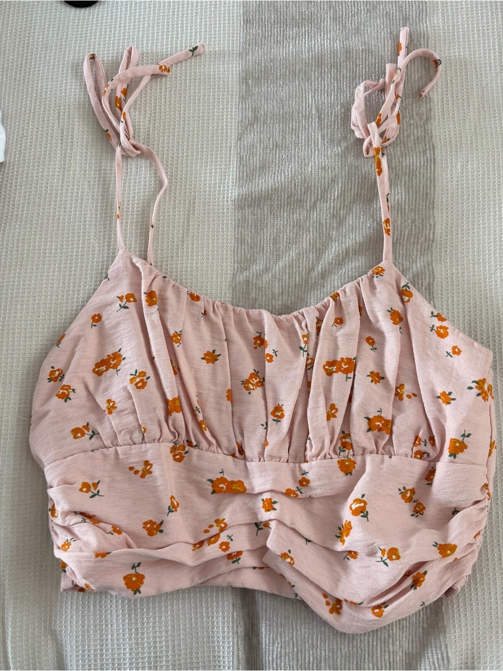 Forever 21 Blush Pink Floral Tie-Strap Crop Top
